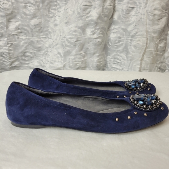 Stuart Weitzman Suede Flats navy jeweled size 10 N - Picture 4 of 11